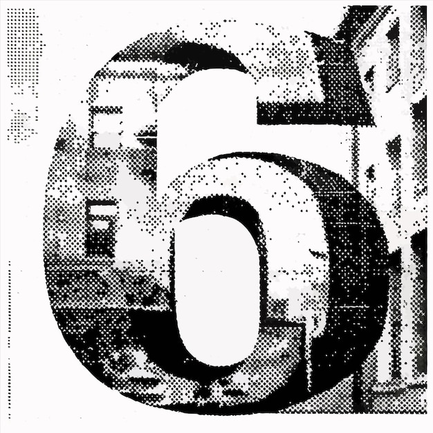 a black and white picture of a number 5 with a number 6 on it