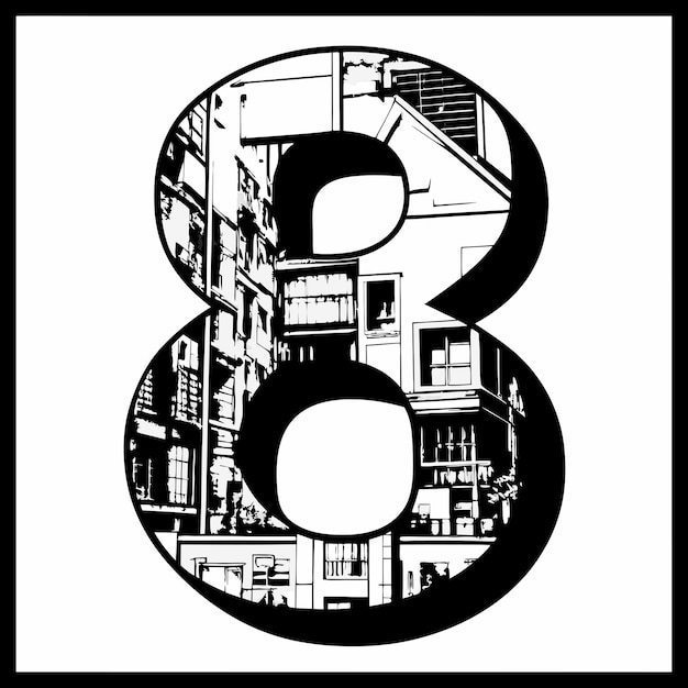 a black and white picture of a number 8 with the number 8 on it