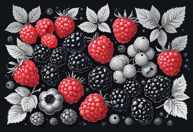 a black and white picture of raspberries raspberries and blackberries