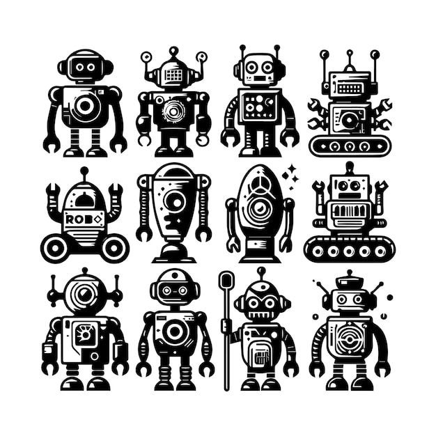 a black and white picture of robots with the words robot on it