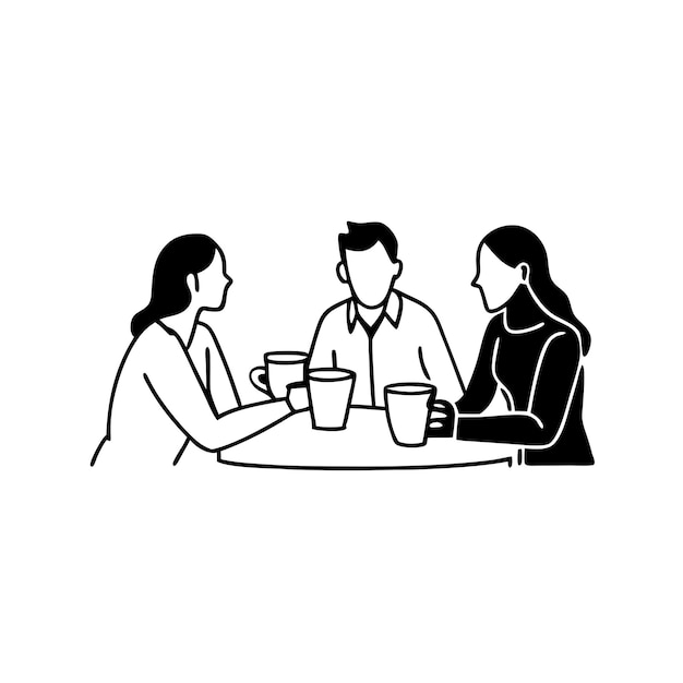 Vector a black and white picture of three people at a table