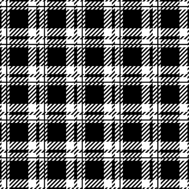 Black and white plaid checkered tartan seamless pattern suitable for fashion textiles and graphics