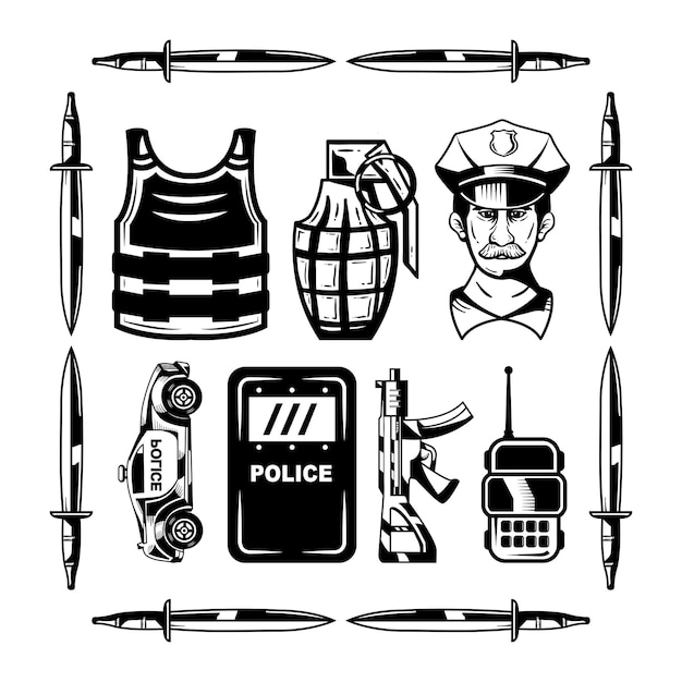 Black and white police collection illustration