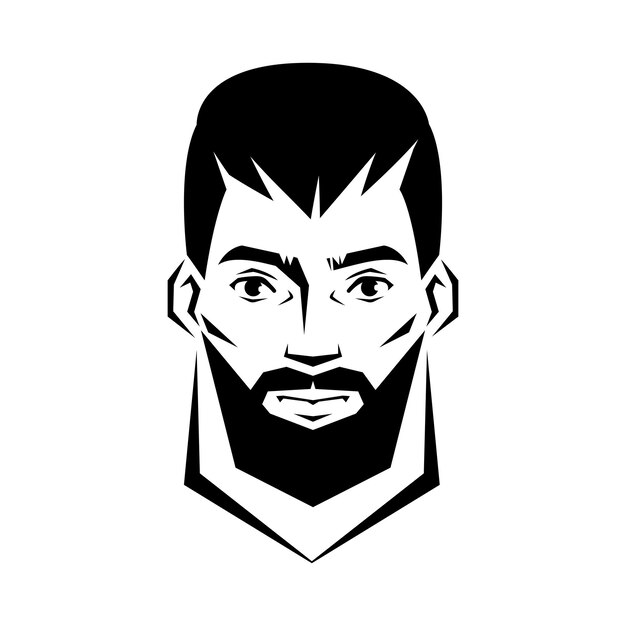 Vector black and white portrait of brutal young bearded man