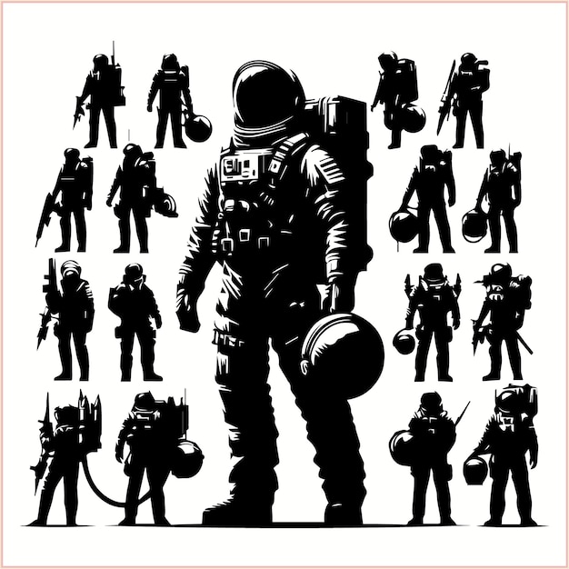 a black and white poster of a space suit with a man in a space suit