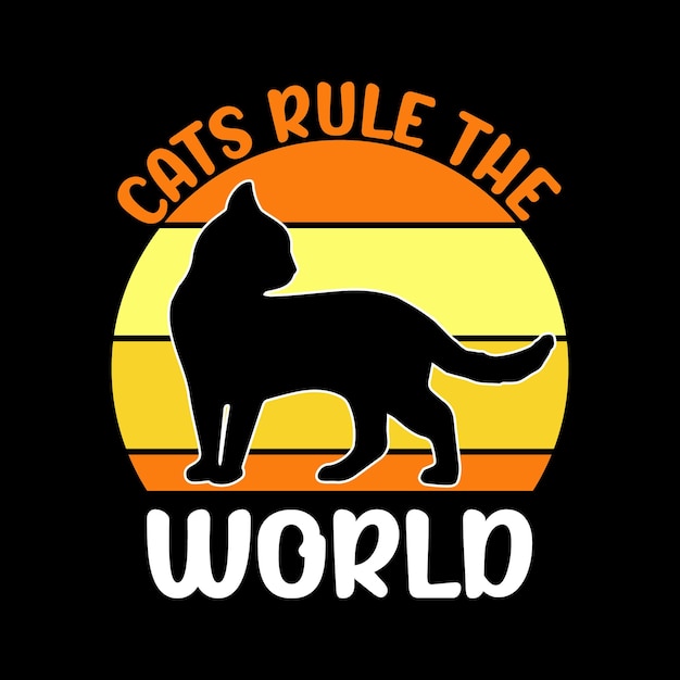 A black and white poster that says cats rule the world.