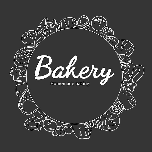 Black and white poster with different types of baked goods and a place for your text