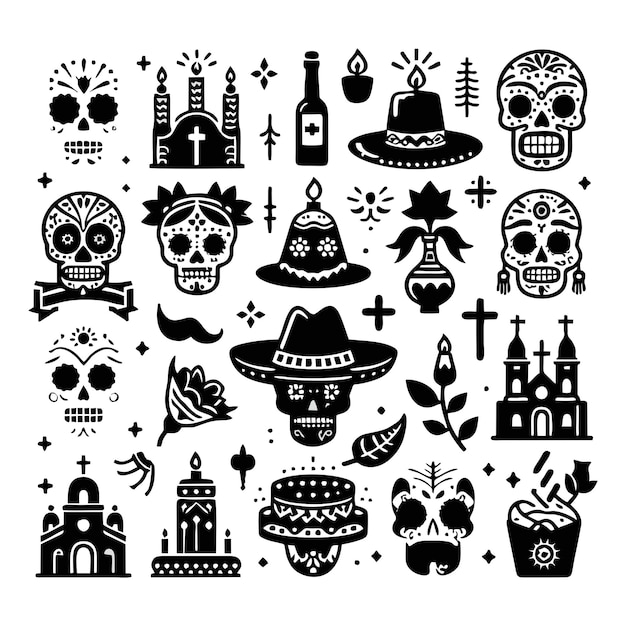 Vector a black and white poster with a skull and other symbols