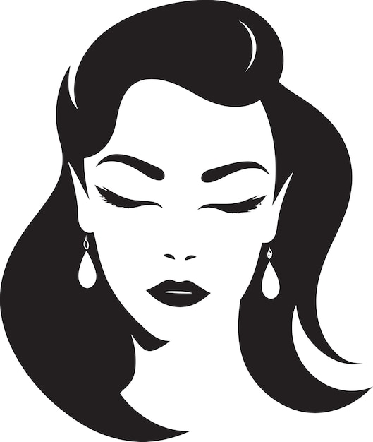 a black and white poster of a woman with earrings in her hair