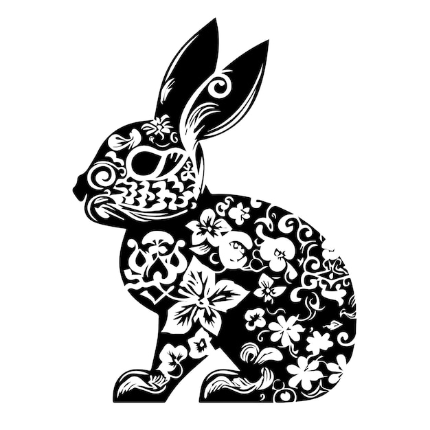 Black and white rabbit mandala vector design