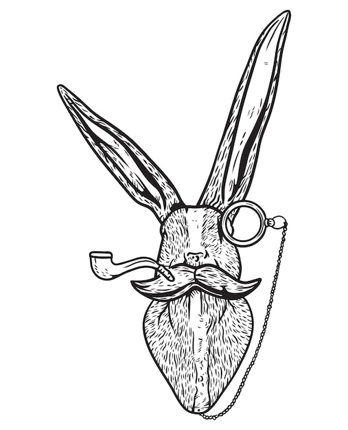 Black and white rabbit vector illustration wearing vintage glasses