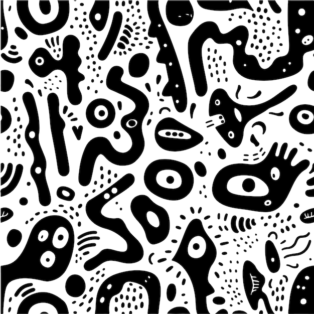 Black and White Random Abstract Doodle Art Hand Drawn