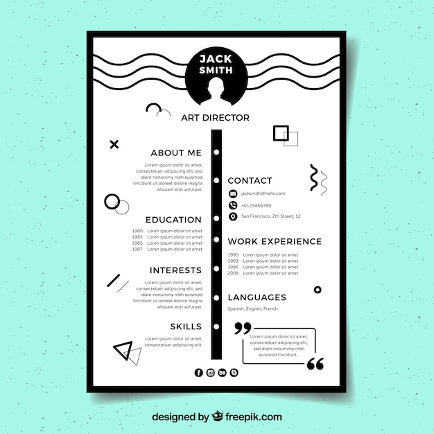 Vector black and white resume template