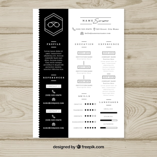 Vector black and white resume template