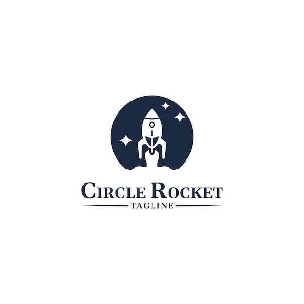 Black and White Rocket Circle Logo Vector Template