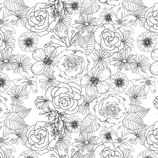 Black and White Rose garden illustration