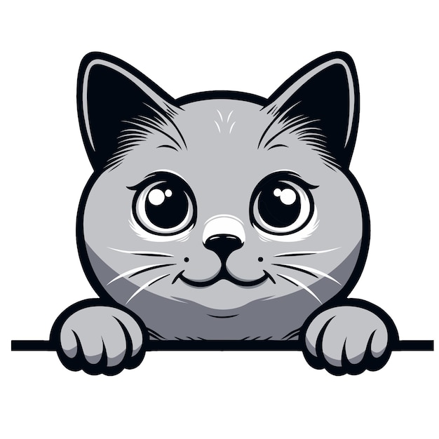 Black and White Russian Blue Cat Peeking Png Vector