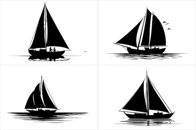 black and white sailboat Silhouette vector and illustration