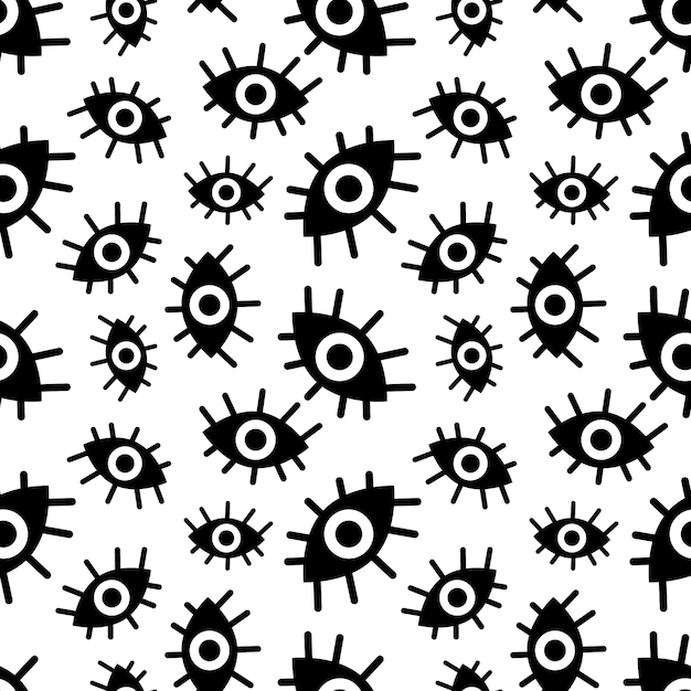 Black and white seamless pattern of abstract eyes