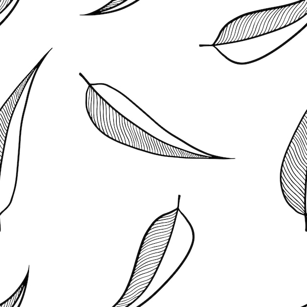 Black and white seamless pattern from  curly abstract leaves on a white background.