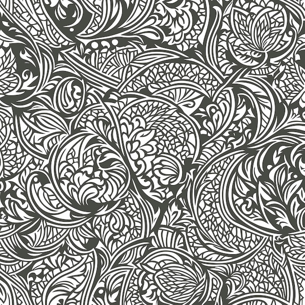 Black and white seamless pattern with a floral motif.