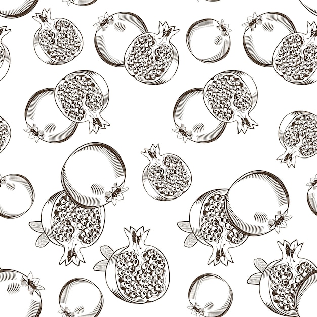 Black and white seamless pattern with pomegranates in vintage style