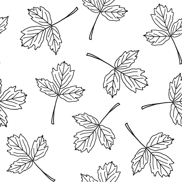 Black and white seamless vector pattern of leaves.