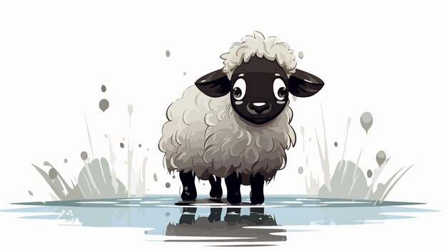 Vector black and white sheep 2d flat cartoon vector illustration