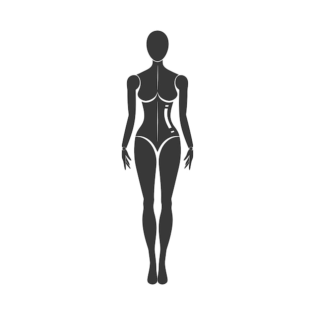 Vector black and white silhouette of a female mannequin