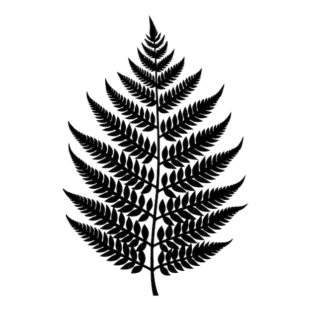 A black and white silhouette of a fern leaf