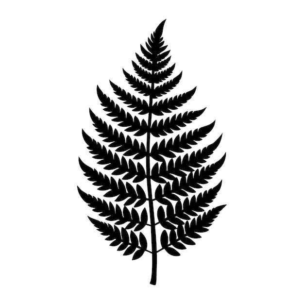 A black and white silhouette of a fern leaf