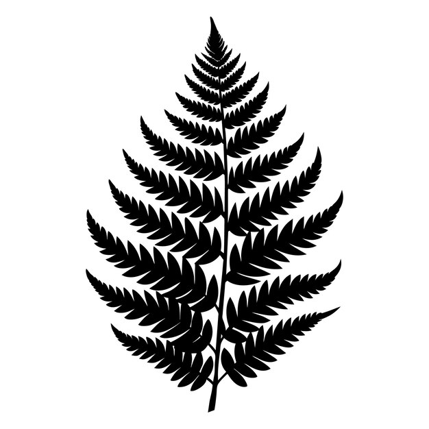 A black and white silhouette of a fern leaf