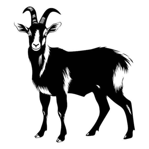 Black and white silhouette of a goat perfect for logos illustrations and designs