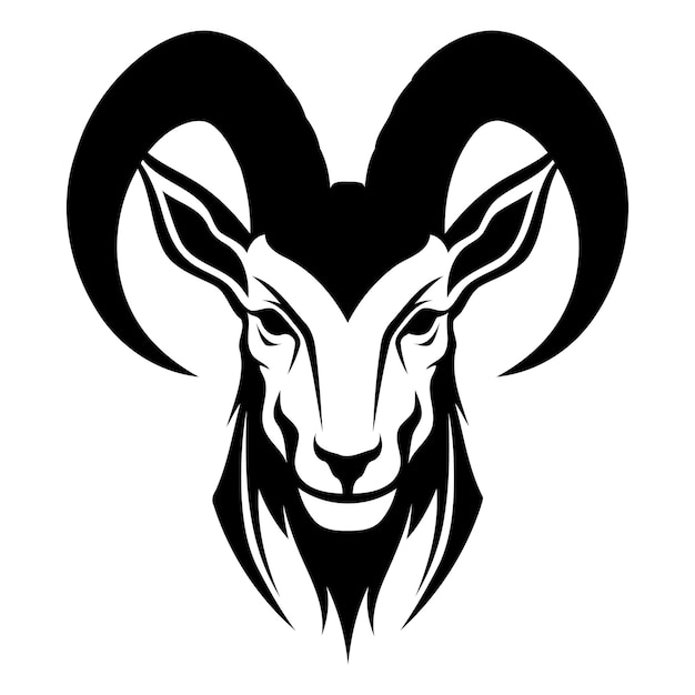 Vector black and white silhouette of a ram head perfect for branding tattoo design or any project requiring a powerful animal motif