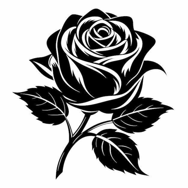 a black and white silhouette of a rose with