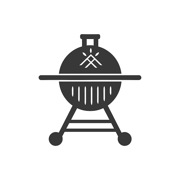 Vector black and white silhouette of a round grill with flames