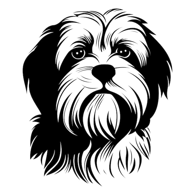 Black and white silhouette of a shih tzu dogs face perfect for petrelated designs logos or illustrations