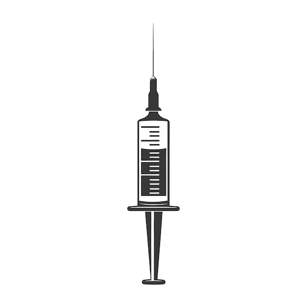 Vector black and white silhouette of a syringe with a needle