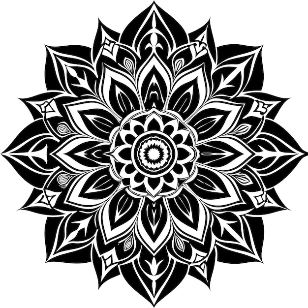 black and white silhouette thai pattern vector mandala