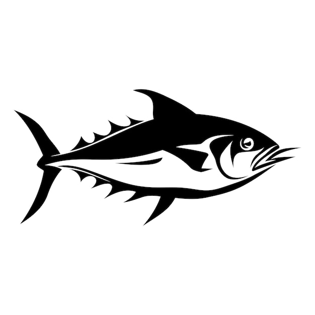 Black and white silhouette of a tuna fish perfect for logos branding or design projects