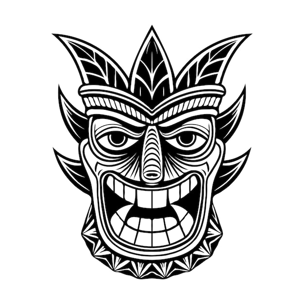 Vector black and white silhouette vector illustrations of hawaiian and african tiki mask