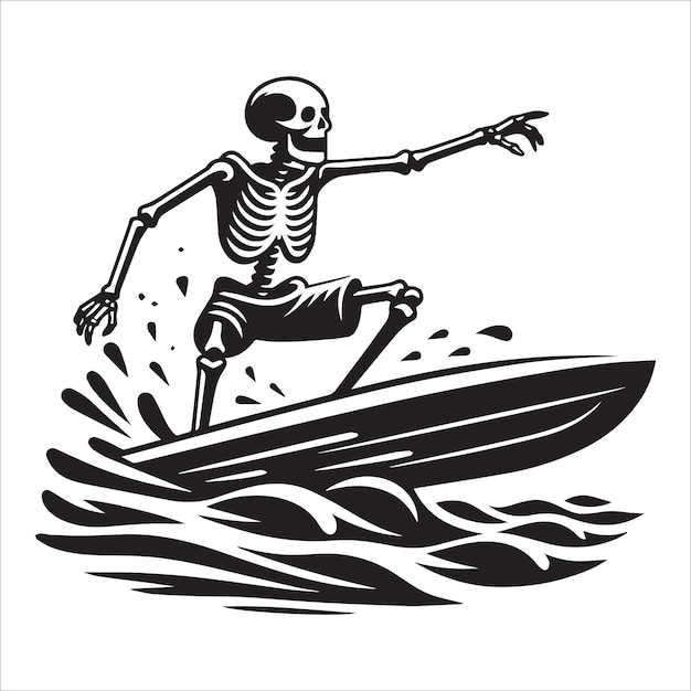 black and white Skeleton Surfing vector