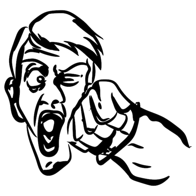 Vector a black and white sketch of a man yelling