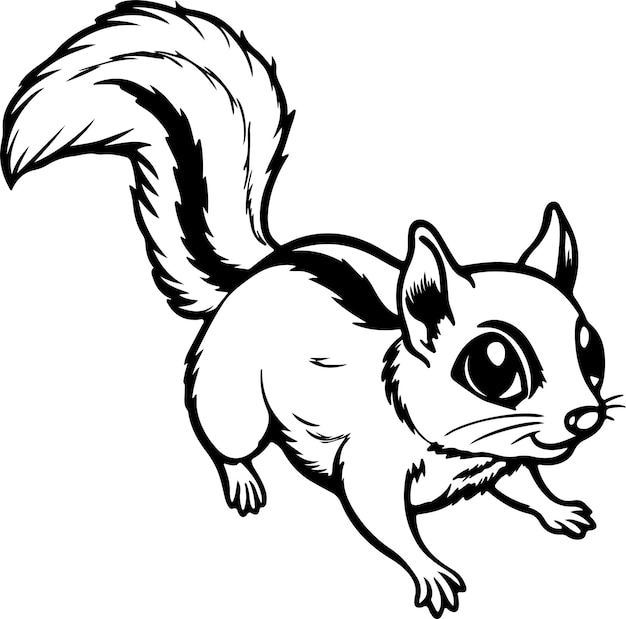 Vector black and white sketch of a running squirrel art illustration