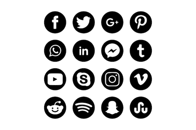 Vector black and white social media icons set collection vector