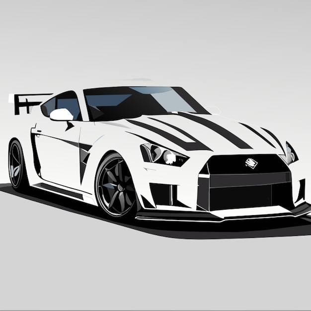 Vector black and white sport car from left side vector illustration