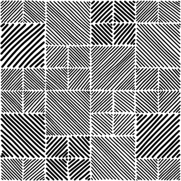 Black and white striped geometric ornaments seamless pattern. Hand draw illustration.