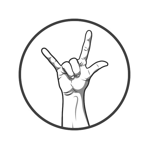 Black and white style hand in rock and roll sign.