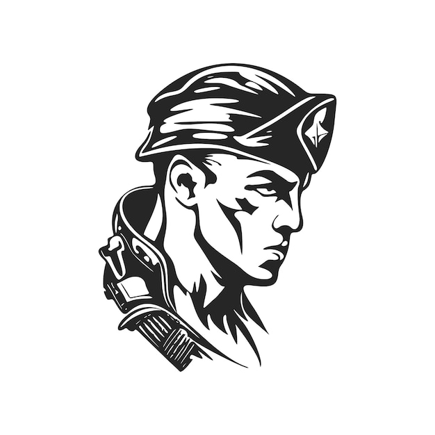 Black and white stylish logo depicting a military man