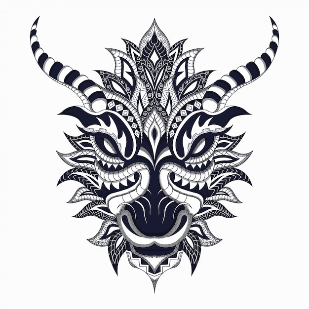 black and white Stylized dragon in ethnic vector